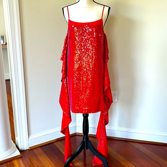 BCBGMaxazria Red Sequined Dress with Side Panels Size M - Picture 1 of 5